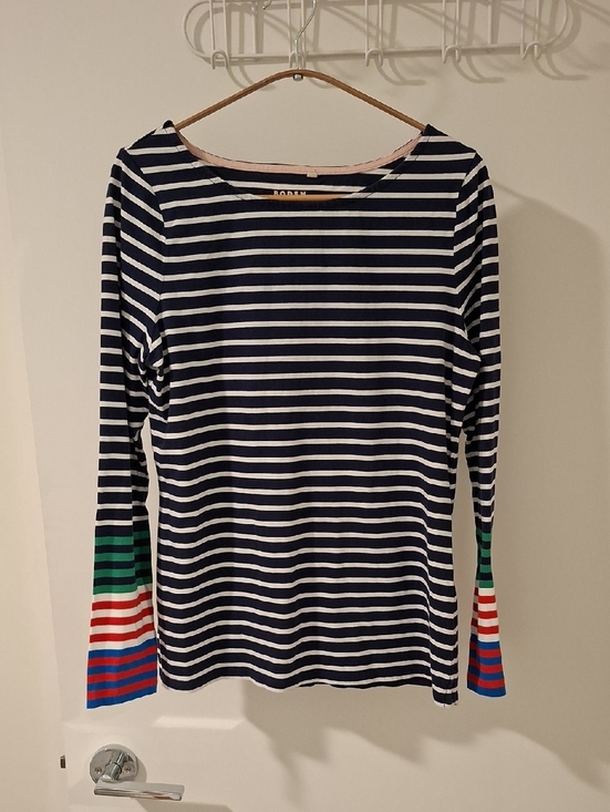Boden Tops - Boden Navy & Rainbow Stripe Essential Boatneck Breton Long-sleeve Tee (Size M)
